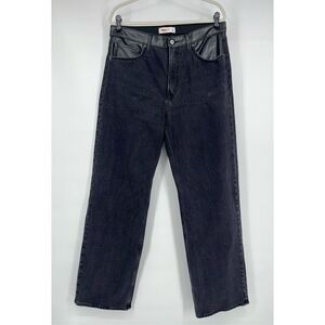 Abercrombie &Fitch 90s Relaxed Jean High Rise Faux Leather Black Size 32/14 LONG